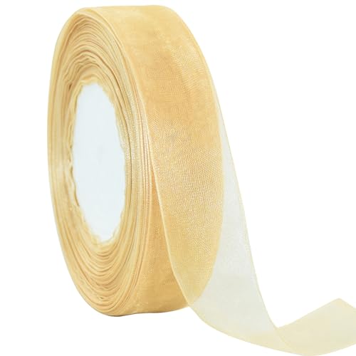 TONIFUL 2.5cm Breite Beige Sheer Chiffon Bänder, Organza Band für Hochzeit Weihnachtsdekorationen, Valentinstag Geschenkverpackung, Bögen Herstellung, Blumensträuße Verpackung und Handwerksbedarf TONIFUL 2.5cm Breite Beige Sheer Chiffon Bänder, Organza Band für Hochzeit Weihnachtsdekorationen, Valentinstag Geschenkverpackung, Bögen Herstellung, Blumensträuße Verpackung und Handwerksbedarf von TONIFUL