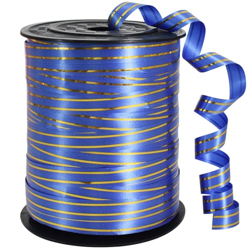 TONIFUL 200 Meter Geschenkband Blau Gold umrandet - 10mm Geschenkbänder Luftballon Schnur - Luftballon Band Hochzeit Geschenkverpackung für Ballonverschlüsse, Geschenkverpackung von TONIFUL