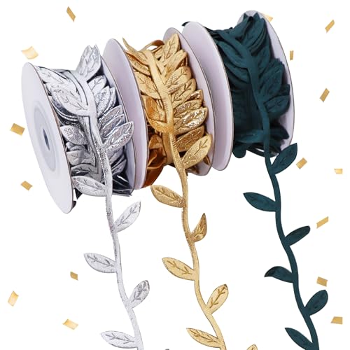 TONIFUL 3 Rollen Blattbänder – Gold Silber Grün Trim Weihnachtsbänder für Weihnachtsbaum, Kranz, Girlande, DIY Handwerk, Geschenkverpackung, hängende Ornamente, Party-Dekorationen, Zubehör, 4,5 m TONIFUL 3 Rollen Blattbänder – Gold Silber Grün Trim Weihnachtsbänder für Weihnachtsbaum, Kranz, Girlande, DIY Handwerk, Geschenkverpackung, hängende Ornamente, Party-Dekorationen, Zubehör, 4,5 m von TONIFUL