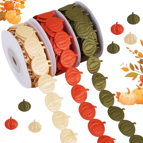 TONIFUL 3 Rollen Herbstbänder – Orange Grün Gelb Kürbis Herbst Bänder für DIY Handwerk, Geschenkverpackung, Fenster hängende Ornamente, Kränze, Halloween Thanksgiving Party Dekorationen – 4,5 m/Rolle TONIFUL 3 Rollen Herbstbänder – Orange Grün Gelb Kürbis Herbst Bänder für DIY Handwerk, Geschenkverpackung, Fenster hängende Ornamente, Kränze, Halloween Thanksgiving Party Dekorationen – 4,5 m/Rolle von TONIFUL