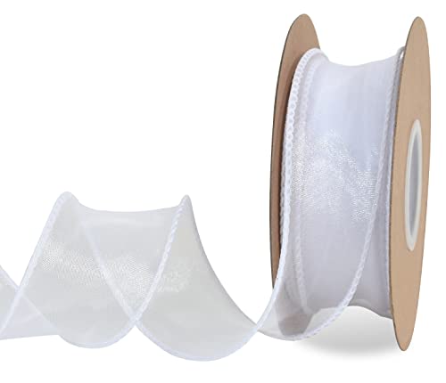 TONIFUL 3.8 cm breites, weißes Chiffonband mit Draht, durchsichtige Organza-Bänder zum Basteln, Blumensträuße, Hochzeit, Auto, Party, Dekoration, Valentinstag, Schleife, Baumkränze Dekoration TONIFUL 3.8 cm breites, weißes Chiffonband mit Draht, durchsichtige Organza-Bänder zum Basteln, Blumensträuße, Hochzeit, Auto, Party, Dekoration, Valentinstag, Schleife, Baumkränze Dekoration von TONIFUL
