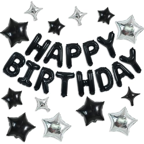TONIFUL 35-teiliges schwarzes "Happy Birthday"-Dekorationsset, 40,6 cm, Ballonbanner mit Sternballons, Mylar-Folie, Geburtstagsbanner für Männer, Frauen, Erwachsene, Mädchen, Jungen, Kinder TONIFUL 35-teiliges schwarzes "Happy Birthday"-Dekorationsset, 40,6 cm, Ballonbanner mit Sternballons, Mylar-Folie, Geburtstagsbanner für Männer, Frauen, Erwachsene, Mädchen, Jungen, Kinder von TONIFUL