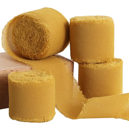 TONIFUL 4 Rollen Seiden-Chiffonband, 3.8 cmx22 m, Gold-Chiffon-Bänder, handgefertigtes Fransen-Seidenband, ausgefranste Kanten für Geschenkverpackungen, Brautsträuße, Dekoration, Handwerk TONIFUL 4 Rollen Seiden-Chiffonband, 3.8 cmx22 m, Gold-Chiffon-Bänder, handgefertigtes Fransen-Seidenband, ausgefranste Kanten für Geschenkverpackungen, Brautsträuße, Dekoration, Handwerk von TONIFUL