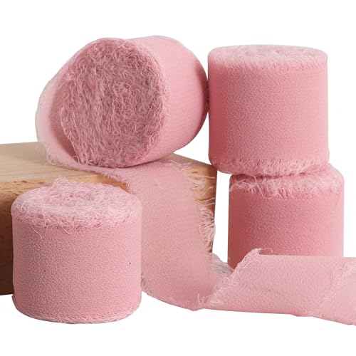 TONIFUL 4 Rollen Seiden-Chiffonband, 3.8 cmx22 m, Nude Pink Chiffon-Bänder, handgefertigtes Fransen-Seidenband, ausgefranste Kanten für Geschenkverpackungen, Brautsträuße, Dekoration, Handwerk TONIFUL 4 Rollen Seiden-Chiffonband, 3.8 cmx22 m, Nude Pink Chiffon-Bänder, handgefertigtes Fransen-Seidenband, ausgefranste Kanten für Geschenkverpackungen, Brautsträuße, Dekoration, Handwerk von TONIFUL