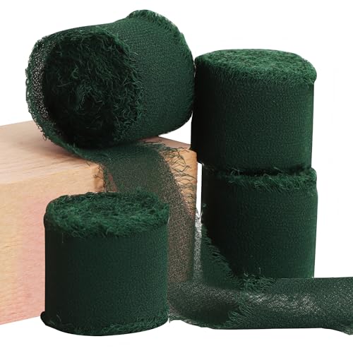 TONIFUL 4 Rollen Seiden-Chiffonband, 3.8 cmx22 m, dunkelgrüne Chiffonbänder, handgefertigtes Fransen-Seidenband, ausgefranste Kanten für Geschenkverpackungen, Brautsträuße, Dekoration, Handwerk TONIFUL 4 Rollen Seiden-Chiffonband, 3.8 cmx22 m, dunkelgrüne Chiffonbänder, handgefertigtes Fransen-Seidenband, ausgefranste Kanten für Geschenkverpackungen, Brautsträuße, Dekoration, Handwerk von TONIFUL