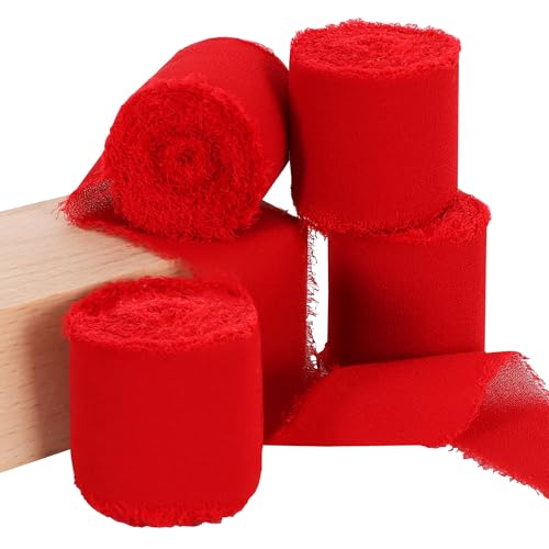 TONIFUL 4 Rollen rotes Chiffonband – 3,8 cm, 5,5 m, Seidenband für Geschenkverpackungen, Hochzeit, Party-Dekoration, Blumenstrauß, Schleifen, Basteln TONIFUL 4 Rollen rotes Chiffonband – 3,8 cm, 5,5 m, Seidenband für Geschenkverpackungen, Hochzeit, Party-Dekoration, Blumenstrauß, Schleifen, Basteln von TONIFUL