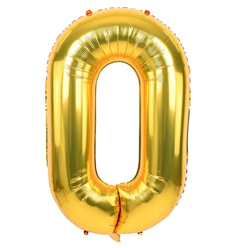 TONIFUL 40 Zoll Nummer Folienballon in Goldfarbene Helium Zahlenballon Riesenzahl Luftballon Nummer 0 Heliumballons für Geburtstag, Jubiläum von TONIFUL