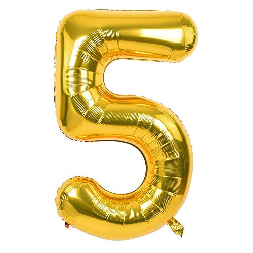TONIFUL 40 Zoll Nummer Folienballon 0 to 9 in Goldfarbene Helium Zahlenballon Riesenzahl Luftballon Nummer 5 Heliumballons für Geburtstag, Hochzeit, Jubiläum Party Dekoration（Zahl 5） von TONIFUL