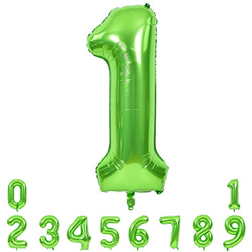 TONIFUL 40 Zoll Nummer Folienballon 0 to 9 in Grüne Helium Zahlenballon Riesenzahl Luftballon Nummer 1 Heliumballons für Geburtstag, Hochzeit, Jubiläum Party Dekoration（Zahl 1） von TONIFUL