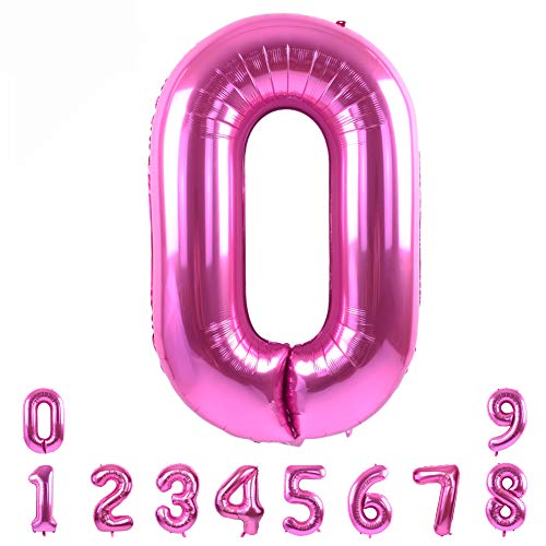 TONIFUL 40 Zoll Nummer Folienballon 0 to 9 in Rosa Helium Zahlenballon Riesenzahl Luftballon Nummer 0 Heliumballons für Geburtstag, Hochzeit, Jubiläum Party Dekoration（Zahl 0） von TONIFUL
