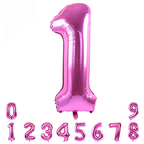 TONIFUL 40 Zoll Nummer Folienballon 0 to 9 in Rosa Helium Zahlenballon Riesenzahl Luftballon Nummer 1 Heliumballons für Geburtstag, Hochzeit, Jubiläum Party Dekoration（Zahl 1） von TONIFUL