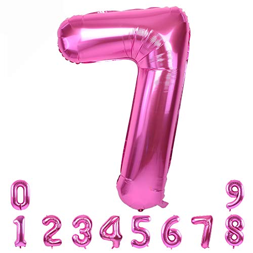 TONIFUL 40 Zoll Nummer Folienballon 0 to 9 in Rosa Helium Zahlenballon Riesenzahl Luftballon Nummer 7 Heliumballons für Geburtstag, Hochzeit, Jubiläum Party Dekoration（Zahl 7） von TONIFUL