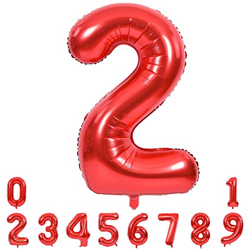 TONIFUL 40 Zoll Nummer Folienballon 0 to 9 in Rot Helium Zahlenballon Riesenzahl Luftballon Nummer 0 Heliumballons für Geburtstag, Hochzeit, Jubiläum Party Dekoration（Zahl 2） von TONIFUL