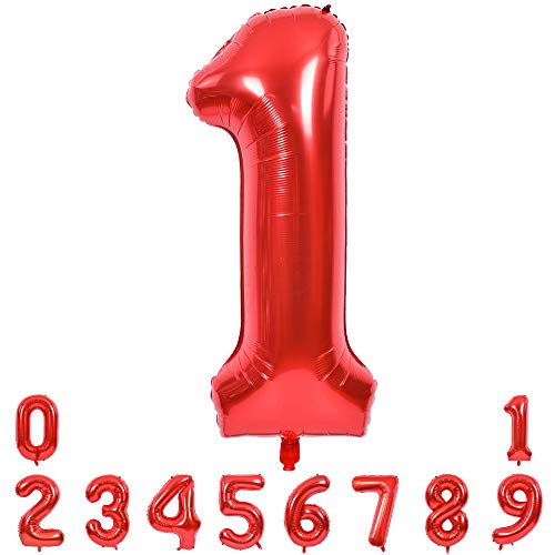 TONIFUL 40 Zoll Nummer Folienballon in Rot Helium Zahlenballon Riesenzahl Luftballon Nummer 1 Heliumballons für Geburtstag, Party Dekoration von TONIFUL