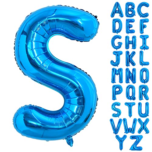 TONIFUL 40 Zoll großer Blau Buchstabe S Ballon, riesiger Buchstabenballon, großer Folienballon für Geburtstagsfeier, Jubiläumsdekoration von TONIFUL