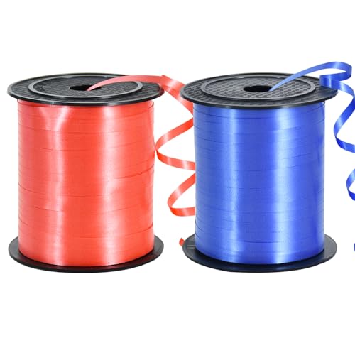 TONIFUL 457 m Ringelband, Ballonband, Ballonschnur für Kunst und Handwerk, Dekoration, Geschenkverpackung, Bänder und Schleifen für Weihnachten, Neujahr, Geburtstag, Abschlusszubehör (Blau / Rot) von TONIFUL