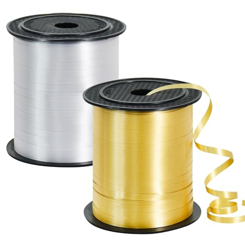 TONIFUL 457 m Ringelband, Ballonband für Kunst und Handwerk, Dekoration, Geschenkverpackung, Bänder und Schleifen für Weihnachten, Neujahr, Geburtstag, Abschlusszubehör (Gold und Silber) von TONIFUL