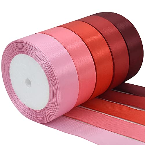 TONIFUL 5 Farben 115M x 25mm Satinband Geschenkband Schleifenband Stoffband Dekoband Stoff Bänder zum Basteln und Geschenk Verpacken, Dekoration, Blumen, Basteln, Rotes System（23M/pro Volumen） von TONIFUL