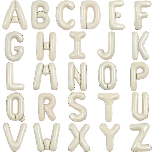 TONIFUL 52 Stück 40,6 cm cremeweiße Buchstaben A-Z Ballons, personalisierbarer Mylar-Folien-Alphabet-Buchstaben DIY Banner für Geburtstags-, Jubiläums-, und Abschlussfeier-Dekorationen TONIFUL 52 Stück 40,6 cm cremeweiße Buchstaben A-Z Ballons, personalisierbarer Mylar-Folien-Alphabet-Buchstaben DIY Banner für Geburtstags-, Jubiläums-, und Abschlussfeier-Dekorationen von TONIFUL