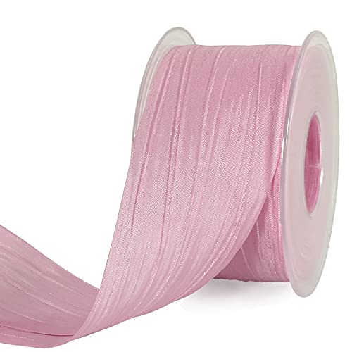 TONIFUL 5cm x 20m Pinkes Rosa Satinband Farbiges Stoffband, starkes Faltenband, knitterartiges Webband für Blumenverpackungen, Geschenkverpackungen, Hochzeit, Geburtstag, Valentinstag, Weihnachten von TONIFUL