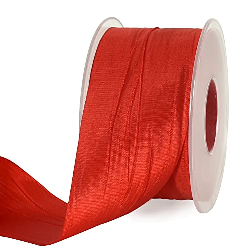 TONIFUL 5cm x 20m rot Satinband Farbiges Stoffband, starkes Faltenband, knitterartiges Webband für Blumenverpackungen, Geschenkverpackungen, Hochzeit, Geburtstag, Valentinstag, Weihnachten von TONIFUL