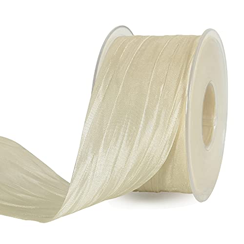 TONIFUL 5cm x 20m Cremeweiß Satinband Farbiges Stoffband, starkes Faltenband, knitterartiges Webband für Blumenverpackungen, Geschenkverpackungen, Hochzeit, Geburtstag, Valentinstag, Weihnachten von TONIFUL