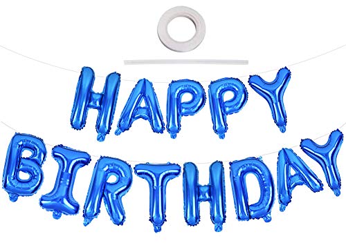 TONIFUL Blue Happy Birthday Ballons Banner Sign,16 Zoll Silver Happy Birthday Ballon Ballon Ballon Geburtstagsballon Helium Ballon für Hochzeit, Jubiläum Baby Party Dekoration von TONIFUL