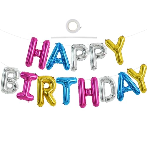 TONIFUL 4-Farben Happy Birthday Ballon Girlande, 16 Zoll 4-Farben Folie Happy Birthday Folienballon Luftballon Geburtstagsballon Banner Helium Ballon für Geburtstag Party, Geburtstagsbanner TONIFUL 4-Farben Happy Birthday Ballon Girlande, 16 Zoll 4-Farben Folie Happy Birthday Folienballon Luftballon Geburtstagsballon Banner Helium Ballon für Geburtstag Party, Geburtstagsbanner von TONIFUL
