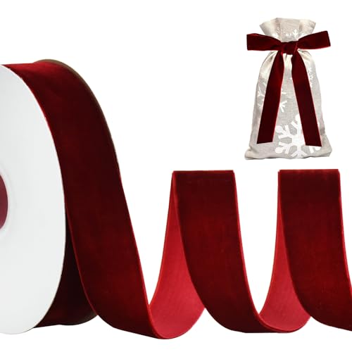 TONIFUL Burgunderrotes Samtband, 2,5 cm x 9,1 m, Vintage-Samtbänder, für Weihnachtskranz, Dekoration, handgefertigte Verzierungen, Geschenkverpackungen und Schleifenherstellung, Valentinstag, TONIFUL Burgunderrotes Samtband, 2,5 cm x 9,1 m, Vintage-Samtbänder, für Weihnachtskranz, Dekoration, handgefertigte Verzierungen, Geschenkverpackungen und Schleifenherstellung, Valentinstag, von TONIFUL