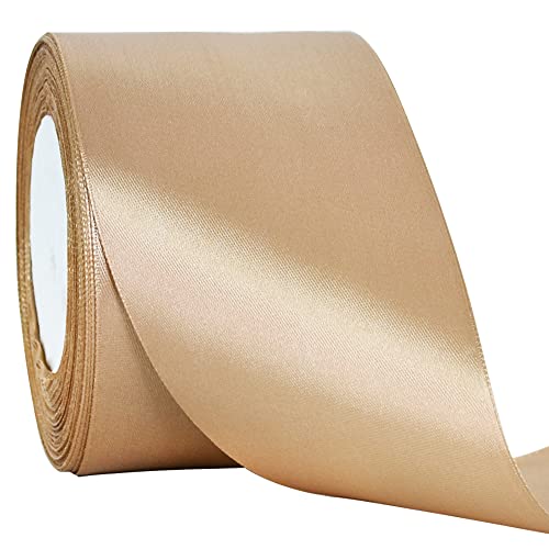 TONIFUL Champaign Gold-Satinband, 7,6 cm x 22,8 m, solide Seidenbänder für Geschenkverpackungen, Basteln, Blumensträuße, Valentinstag, Weihnachten, Geschenkverpackung, Party, Hochzeitsdekoration von TONIFUL