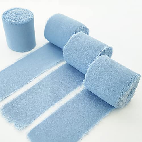 TONIFUL Chiffon-Seidenband, 3,8 cm, staubiges Babyblau, hellblau, 4 Rollen, handgefertigt, Fransen-Bänder, Chiffon-Bänder-Set für Hochzeitseinladungen, Brautsträuße, Geschenkverpackungen (Babyblau, 22 TONIFUL Chiffon-Seidenband, 3,8 cm, staubiges Babyblau, hellblau, 4 Rollen, handgefertigt, Fransen-Bänder, Chiffon-Bänder-Set für Hochzeitseinladungen, Brautsträuße, Geschenkverpackungen (Babyblau, 22 von TONIFUL