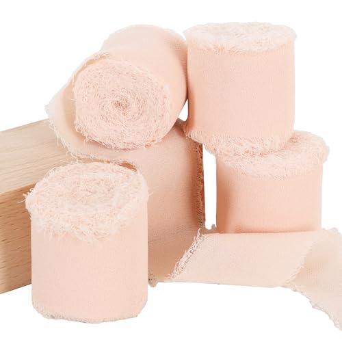 TONIFUL Chiffonband, 4 Rollen, 3,8 cm x 5,5 m, Seidenband für Geschenkverpackungen, Hochzeit, Party, Dekoration, Blumenstrauß, Verpackung, Schleifen, Basteln, Basteln, Nude von TONIFUL