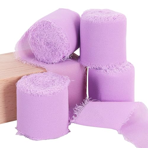TONIFUL Chiffonband, 4 Rollen, hellviolett, 3,8 cm × 5,5 m, Seidenband für Geschenkverpackungen, Hochzeit, Party, Dekoration, Blumenstrauß, Verpackung, Schleifen, Basteln, Basteln von TONIFUL
