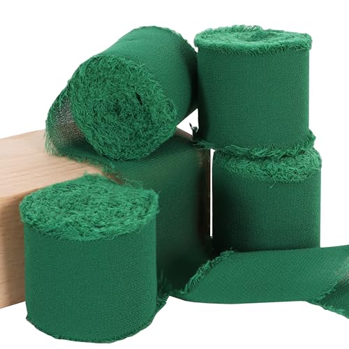 TONIFUL Chiffonband, Waldgrün, 4 Rollen, 3,8 cm, 5,5 m – Seidenstoff für Geschenkverpackungen, Hochzeits-Party-Dekoration, Blumenstrauß, Schleifen, Basteln von TONIFUL