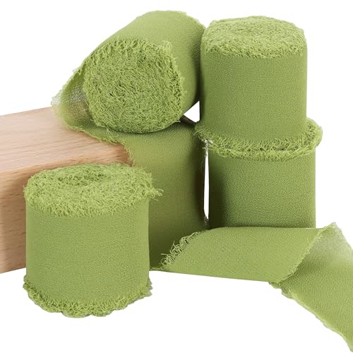 TONIFUL Chiffonband, moosgrün, 4 Rollen, 3,8 cm × 5,5 m, Seidenband für Geschenkverpackungen, Hochzeit, Party, Dekoration, Blumenstrauß, Verpackung, Schleifen, Basteln, Basteln von TONIFUL
