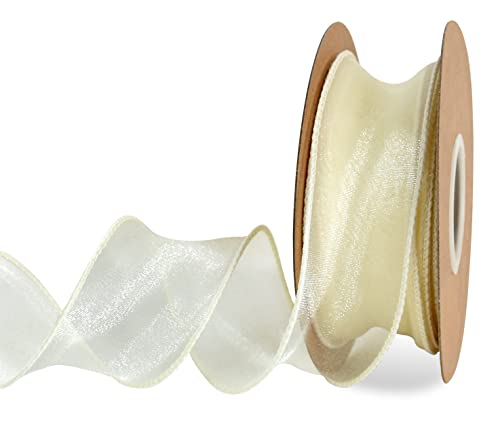 TONIFUL Chiffonband mit Draht, 3.8 cm breit, Beige, Cremeweiß, durchsichtig, Organzabänder für Basteln, Blumensträuße, Hochzeit, Auto, Party, Dekoration, Valentinstag, Schleife, Baumkränze TONIFUL Chiffonband mit Draht, 3.8 cm breit, Beige, Cremeweiß, durchsichtig, Organzabänder für Basteln, Blumensträuße, Hochzeit, Auto, Party, Dekoration, Valentinstag, Schleife, Baumkränze von TONIFUL