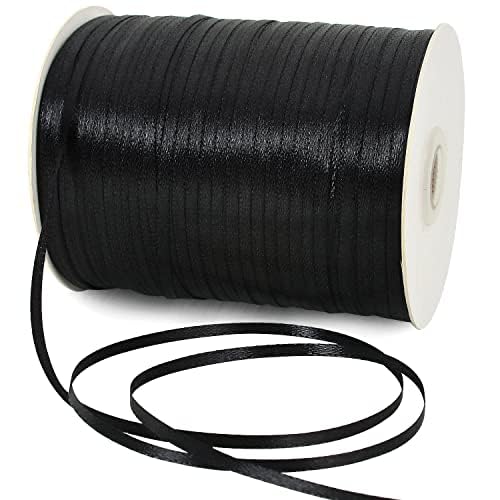 TONIFUL Dünnes Satinband, 0,3 cm x 800 m, Schwarz, riesige Spule, Polyester-Stoffbänder zum Basteln, zum Aufhängen, Etiketten, Einladungskarten, Luftballons, Blumenstrauß, Haare, Geschenkverpackungen von TONIFUL