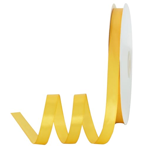 Toniful Satinband, dünnes, einfarbiges Stoffband für Einladungen, Geschenkverpackungen, Schleifenherstellung, Blumensträuße, Valentinstags-, Hochzeits-, Party-Dekoration, 1,27 cm x 91 m, Gelb von TONIFUL