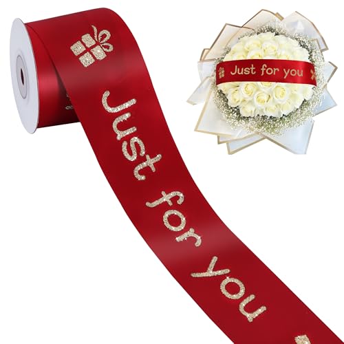 TONIFUL Glitzer-Satinband mit Aufdruck "Just for You", 5,1 cm x 9,1 m, Weinrot für Geschenkverpackungen, Blumenstrauß, Basteln, Weihnachten, Hochzeit, Geburtstag, Jahrestag und Party-Dekorationen von TONIFUL