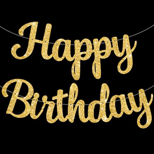 TONIFUL Gold Happy Birthday Banner KENO DIY 10Füße, Pre-Strung-Glitter Happy Birthday Zeichen, Happy Birthday Girlande, Happy Birthday Hintergrund, Happy Birthday Dekorationen für Frauen von TONIFUL