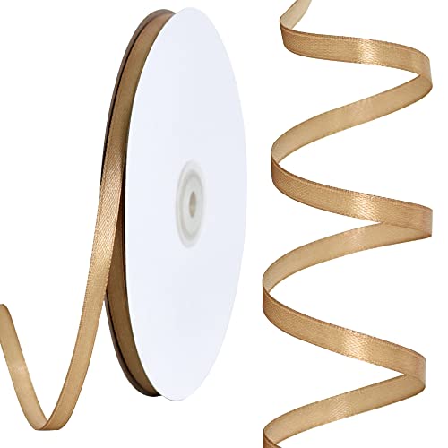 TONIFUL Goldfarbenes Satinband, 0,6 cm x 91,4 m, dünnes, einfarbiges Satinband für Geschenkverpackungen, Basteln, Haarschleifen, Hochzeits-Party-Dekoration, Einladungskarten, Blumensträuße von TONIFUL