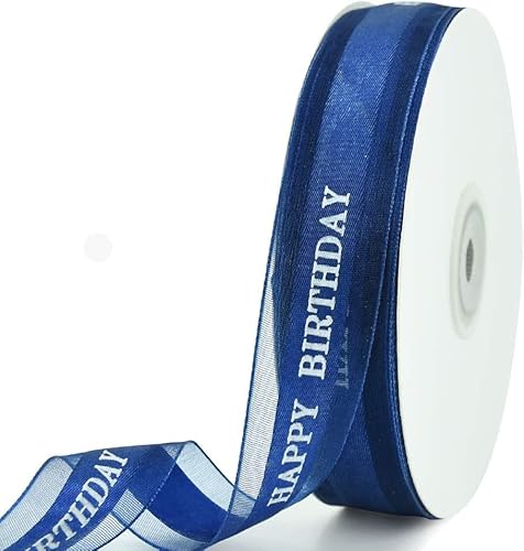 TONIFUL Happy Birthday Geschenkband, 2.5 cm, Marineblau, Satin-Seidenbänder zum Verpacken von Geschenken, 45.7 m, Chiffon-Organza-Band für Geburtstag, Party, Blumenstrauß, Kuchenbox, Dekoration TONIFUL Happy Birthday Geschenkband, 2.5 cm, Marineblau, Satin-Seidenbänder zum Verpacken von Geschenken, 45.7 m, Chiffon-Organza-Band für Geburtstag, Party, Blumenstrauß, Kuchenbox, Dekoration von TONIFUL