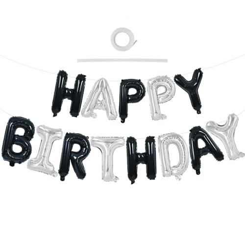 TONIFUL Happy Birthday Luftballons Banner mit Band Strohhalm, 40,6 cm Mylar-Buchstaben, Geburtstagsschild, Banner, Ballon-Wimpelkette, wiederverwendbar, für Mädchen, Jungen, Kinder und Erwachsene, von TONIFUL