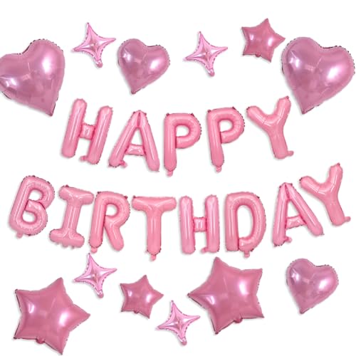 TONIFUL Hellrosa Happy Birthday Dekorationen 40,6 cm Happy Birthday Ballon Banner mit 18 Stück Sternballons Mylarfolie Geburtstag Party Dekorationen Zubehör für Männer Frauen Erwachsene Mädchen Jungen von TONIFUL