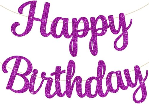 TONIFUL Lila Happy Birthday Banner. NO DIY 10Füße, Pre-Strung-Glitter Happy Birthday Zeichen, Happy Birthday Girlande, Happy Birthday Hintergrund, Happy Birthday Dekorationen für Frauen von TONIFUL