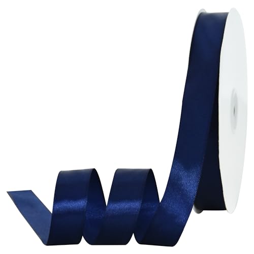 Marineblaues Satinband, 2,2 cm x 91,4 m, dünnes solides Frabic-Band für Geschenkverpackungen, Bastelarbeiten, Schleifen, Einladungen, Blumensträuße, Weihnachten, Hochzeit, Party, von TONIFUL