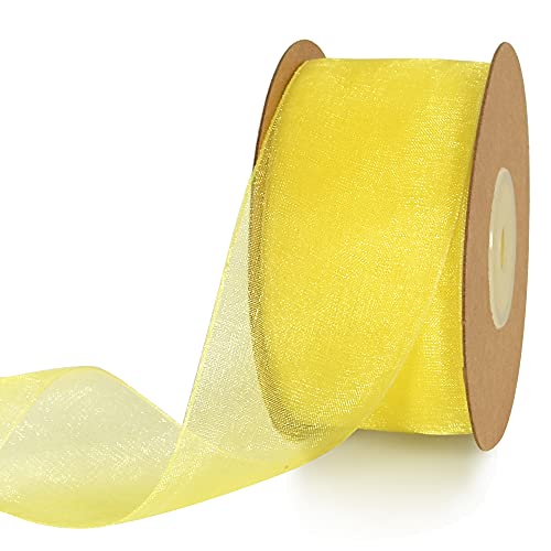 TONIFUL gelb Transparentes Tüllband, Organzaband, 4cm X 24m, Chiffonband für Handwerk, Hochzeit, Party, Dekorationen, Geschenkverpackung, Schleife, Blumen, Valentinstag, Weihnachtsdekoration von TONIFUL