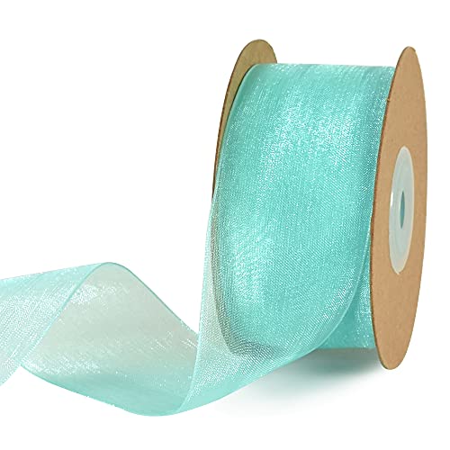 TONIFUL Aqua Blue Transparentes Tüllband, Organzaband, 4cm X 24m, Chiffonband für Handwerk, Hochzeit, Party, Dekorationen, Geschenkverpackung, Schleife, Blumen, Valentinstag, Weihnachtsdekoration von TONIFUL