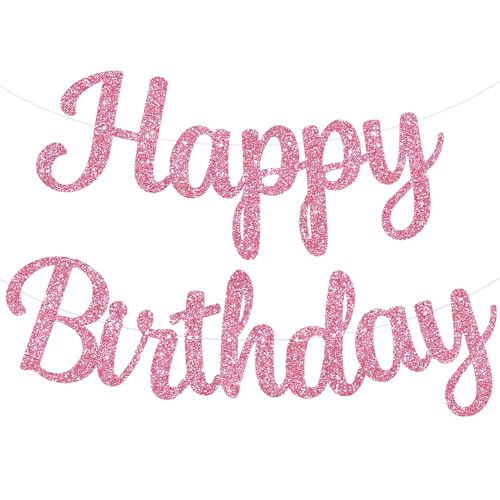 TONIFUL Pink Happy Birthday Banner Keno DIY 10Füße, Pre-Strung-Glitter Happy Birthday Zeichen, Happy Birthday Girlande, Happy Birthday Hintergrund, Happy Birthday Dekorationen für Frauen von TONIFUL