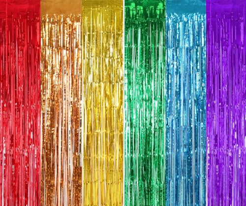 TONIFUL Regenbogen-Tür-Luftschlangen, Regenbogen-Party-Fotokabinen-Hintergrund, metallische Luftschlangen, rosa Folien-Fransenvorhänge für Geburtstag, Weihnachten, Neujahr, Junggesellinnenabschied von TONIFUL